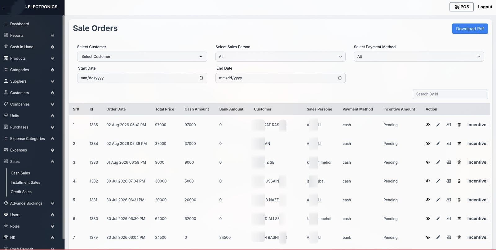Sales & checkout screenshot
