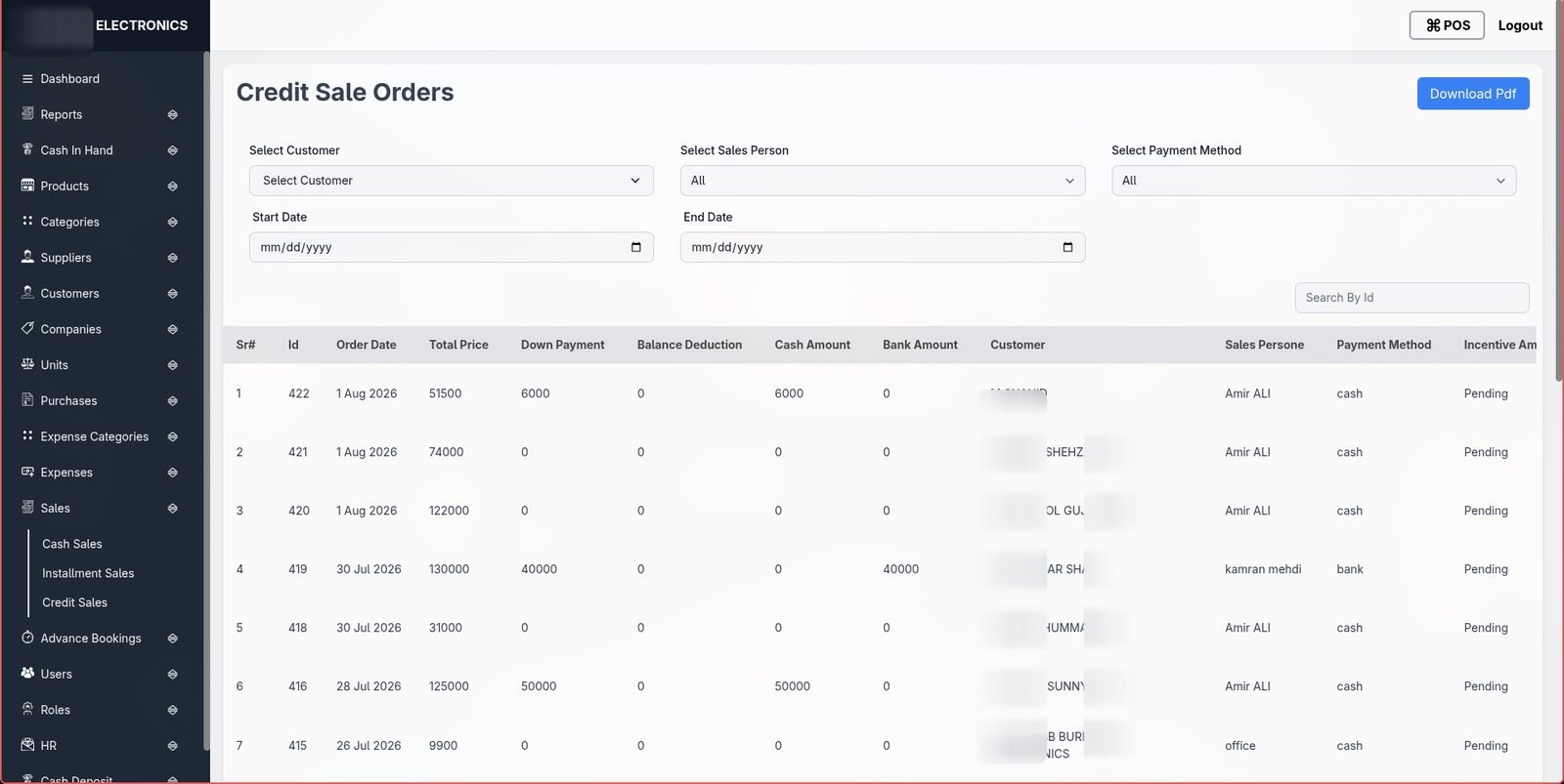 Credit sales & recovery screenshot